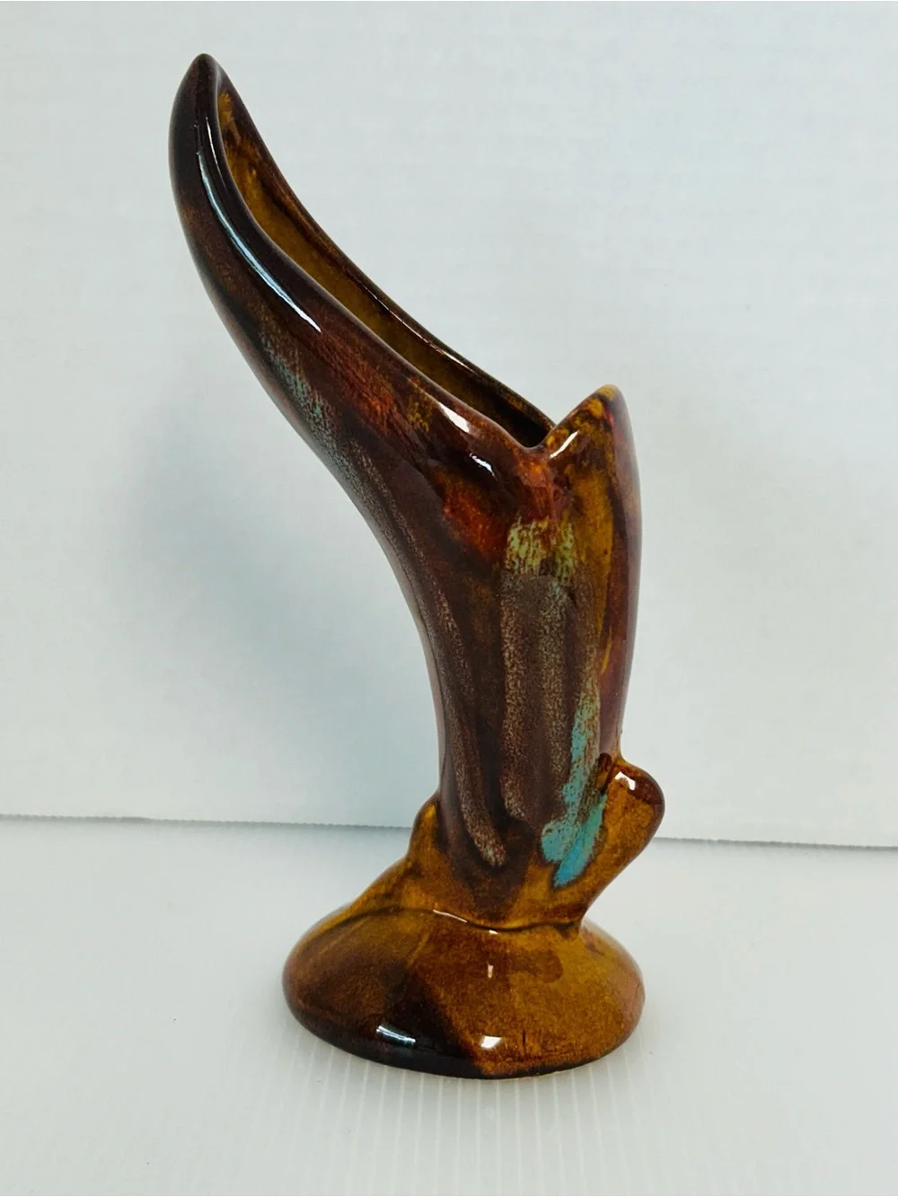 Hot Springs Pottery Vintage Signed MCM Glossy Drip Glazed 8” Tall Art Bud Vase